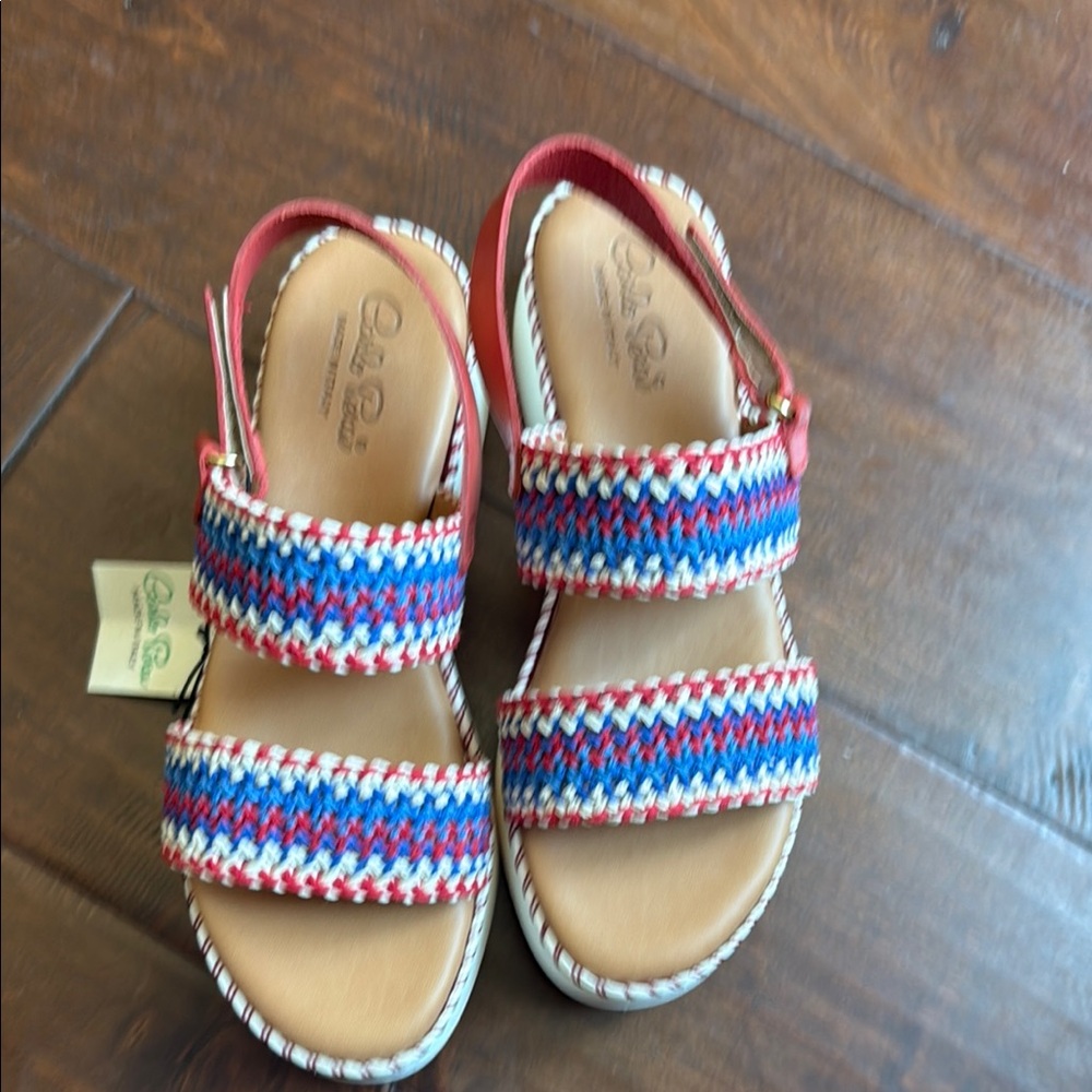 Italian Red, White & Blue Leather Woven Sandals - Picture 6 of 6